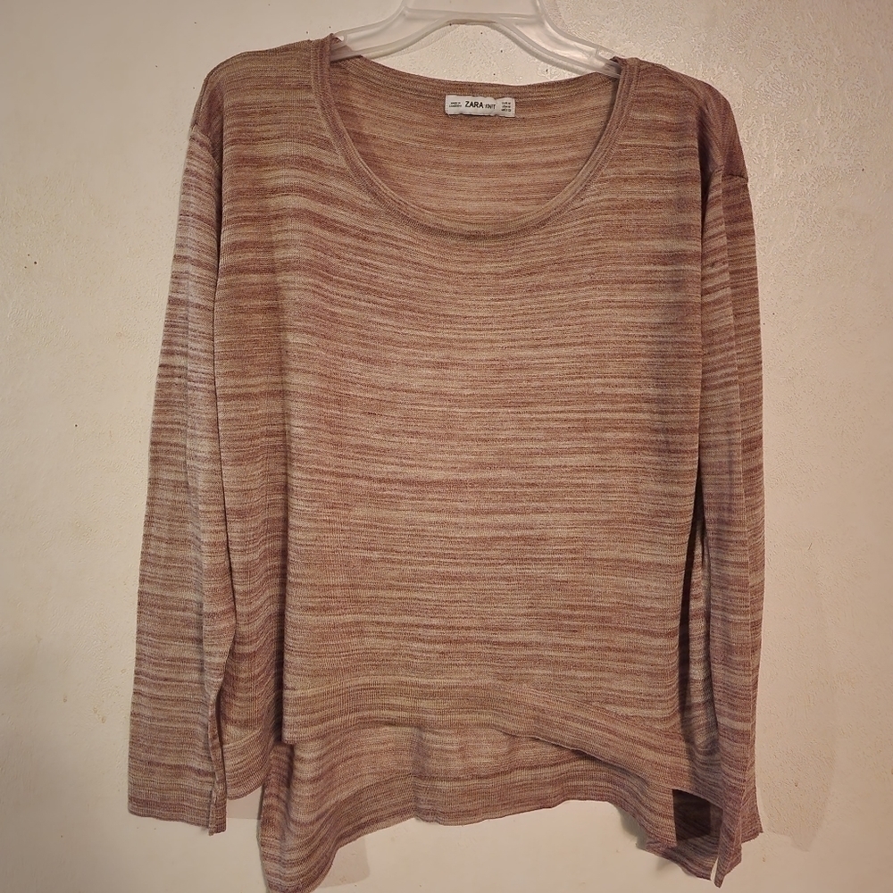 ZARA Knit Lightweight High Low Dusty Mauve Long Sleeve Top Size M